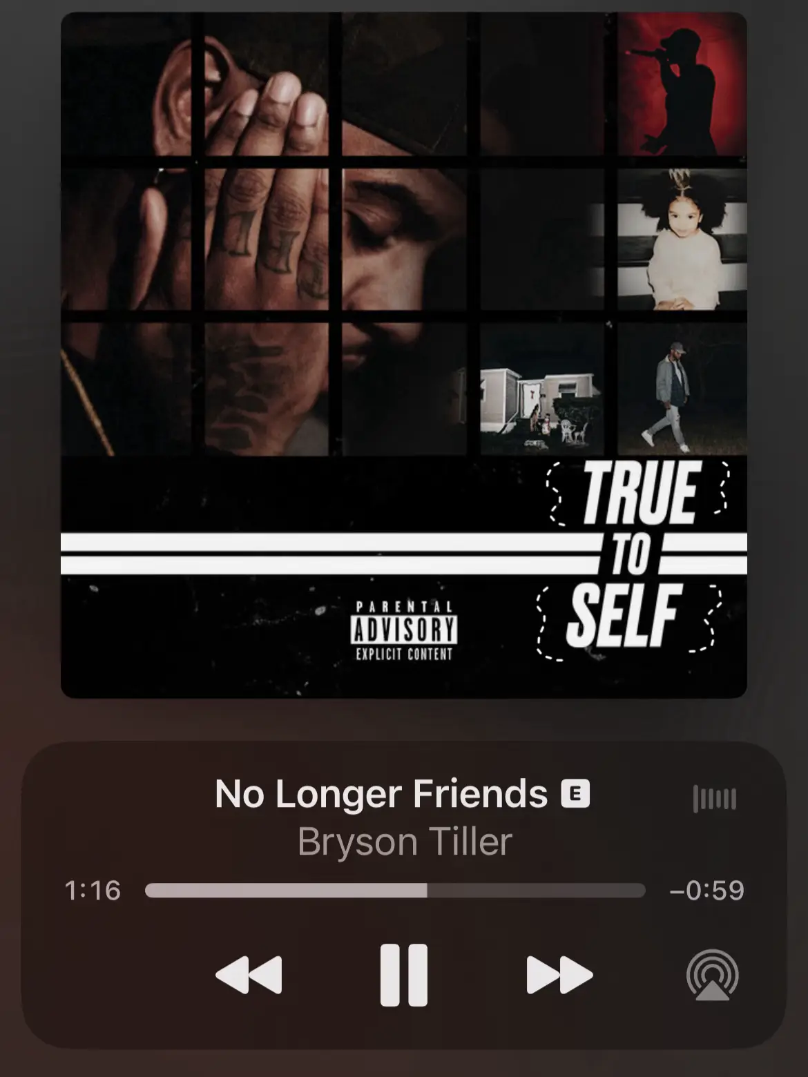  A song lyrics for the song "No Longer Friends" by Bryson Tiller.