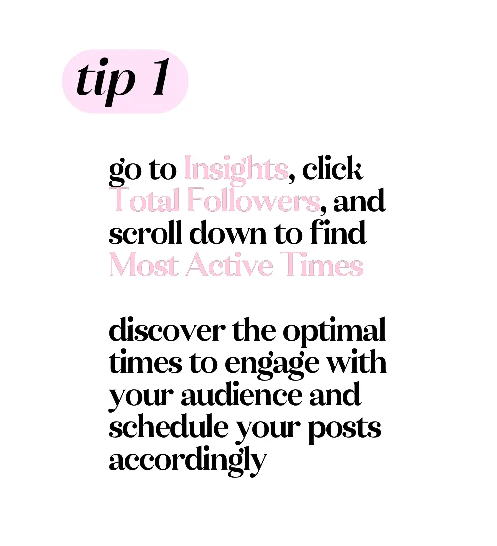  A white background with a pink text that says "go to Insights, click Total Follow