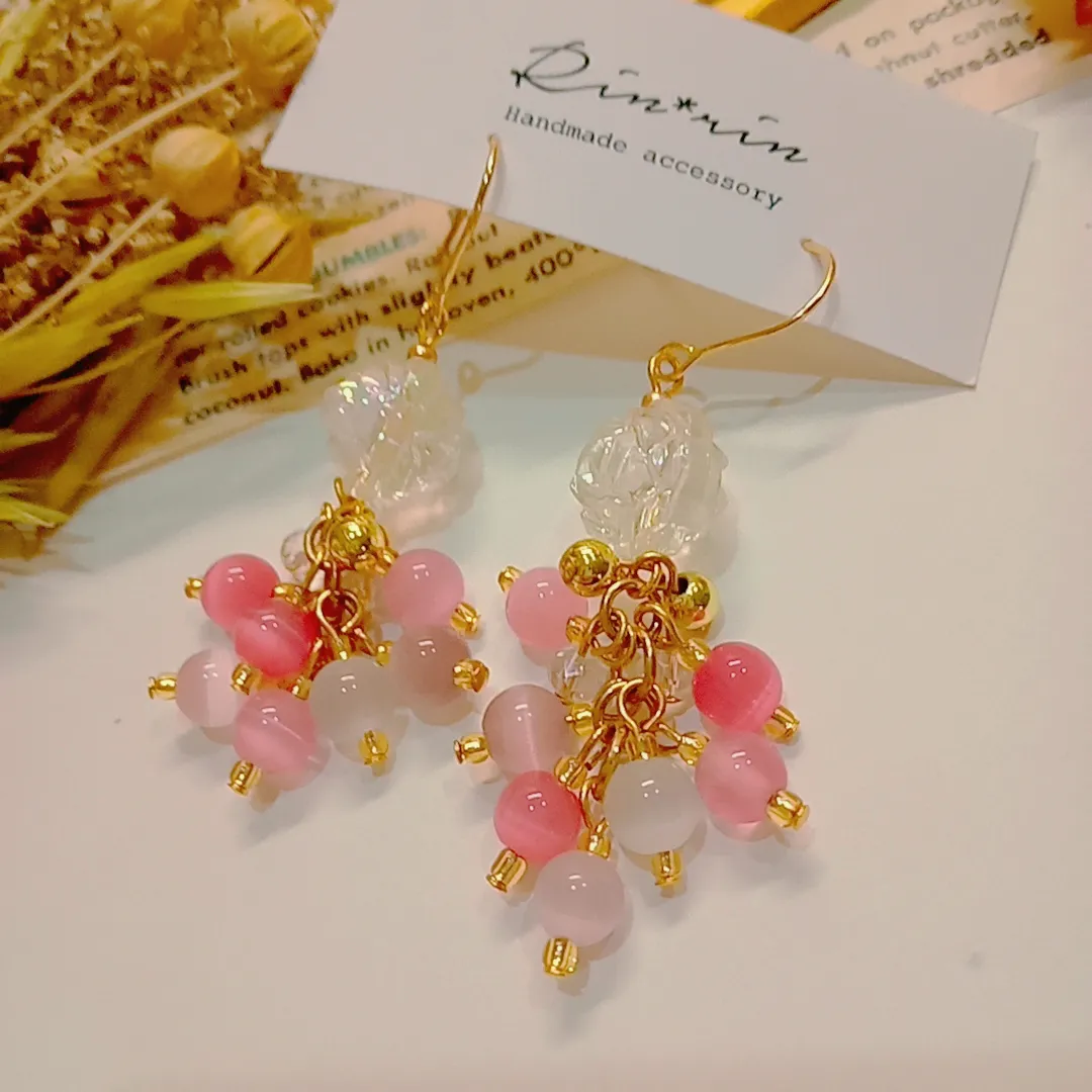 クリア青薔薇転写ビーズ♡ジャラジャラピアス 切れれ