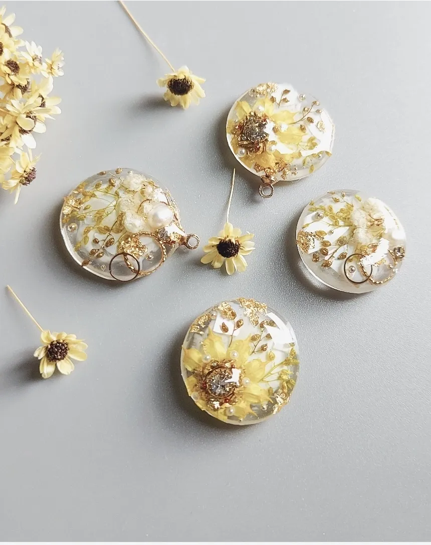 シェルとひまわり 夏デザインレジンヘアゴム オリジナルヘアゴム・2個