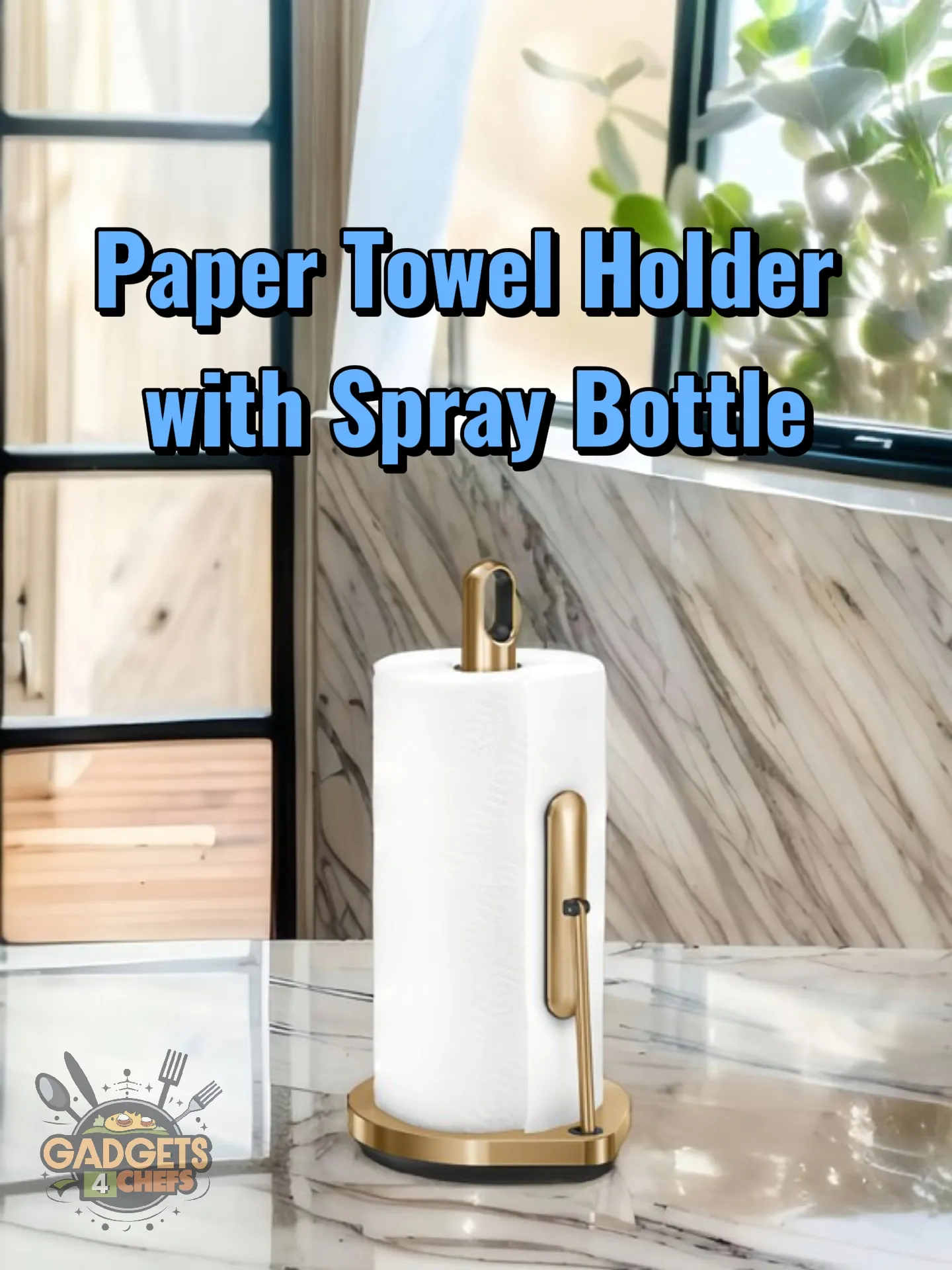 Wekuch Paper Towel Holder with Spray Bottle, Under Cabinet Paper Towels Holders with Sprayer Inside Center, Hanging Wall Mount Papertowels Roller