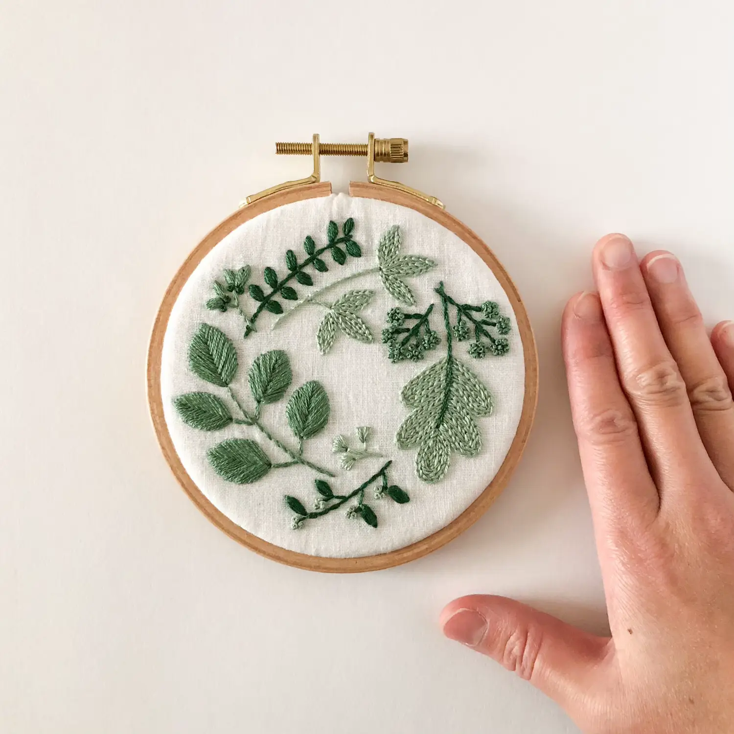 Embroidery panel botanical white × green 11cm, Gallery posted by atelier  orava