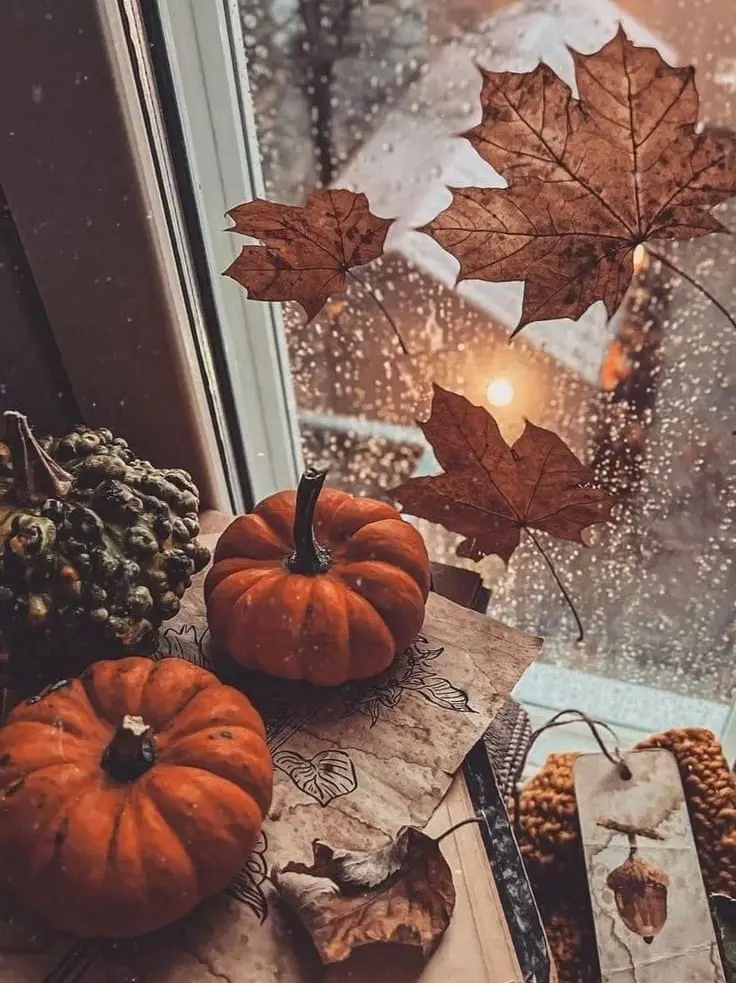 Happy Thanksgiving Samsung Frame TV Art 4K - Small Orange Pumpkins & Fall  Leaves on Wooden Background - Digital Download