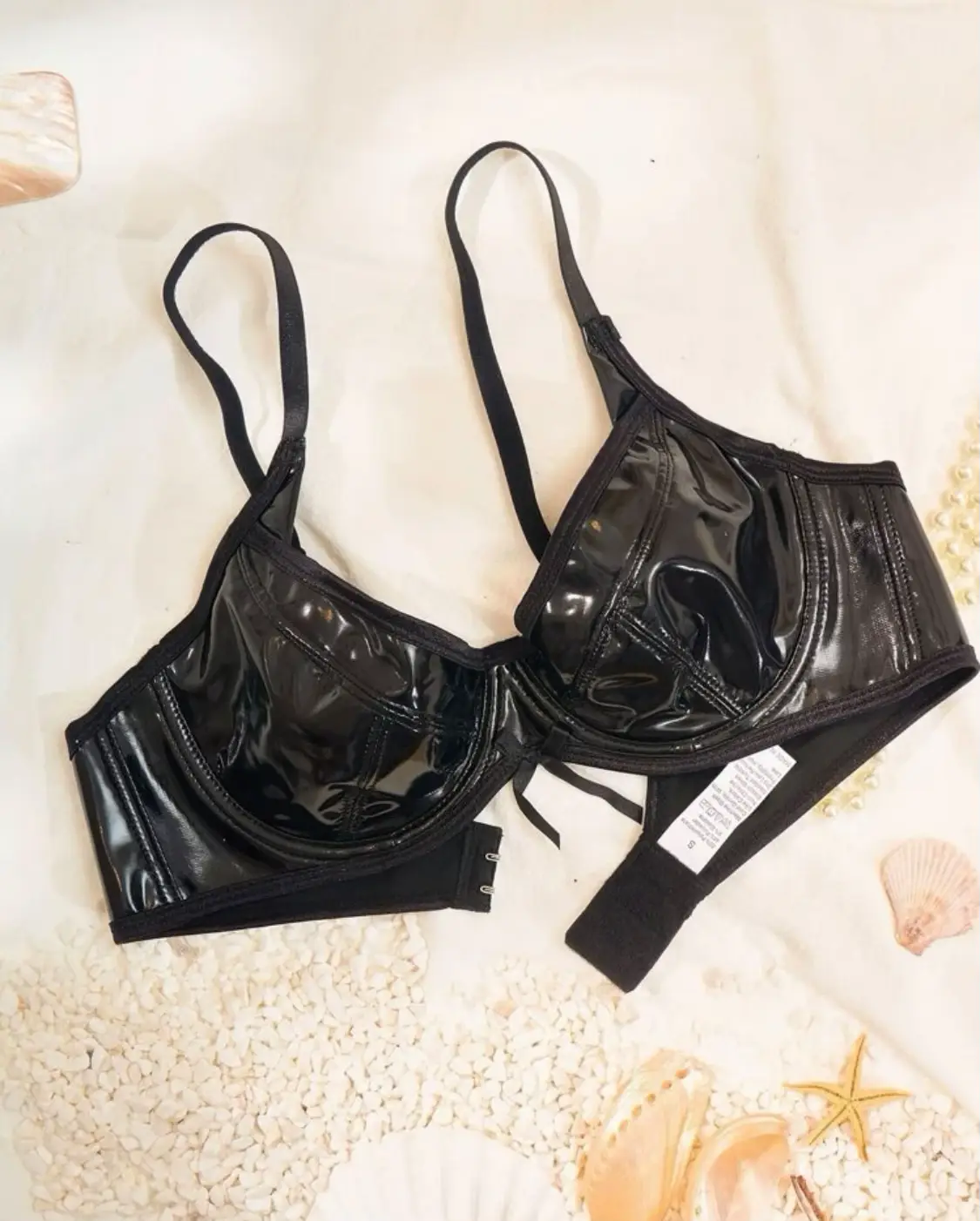 🤍 black leather bra 😍 black shiny bra black pvc bra - Depop