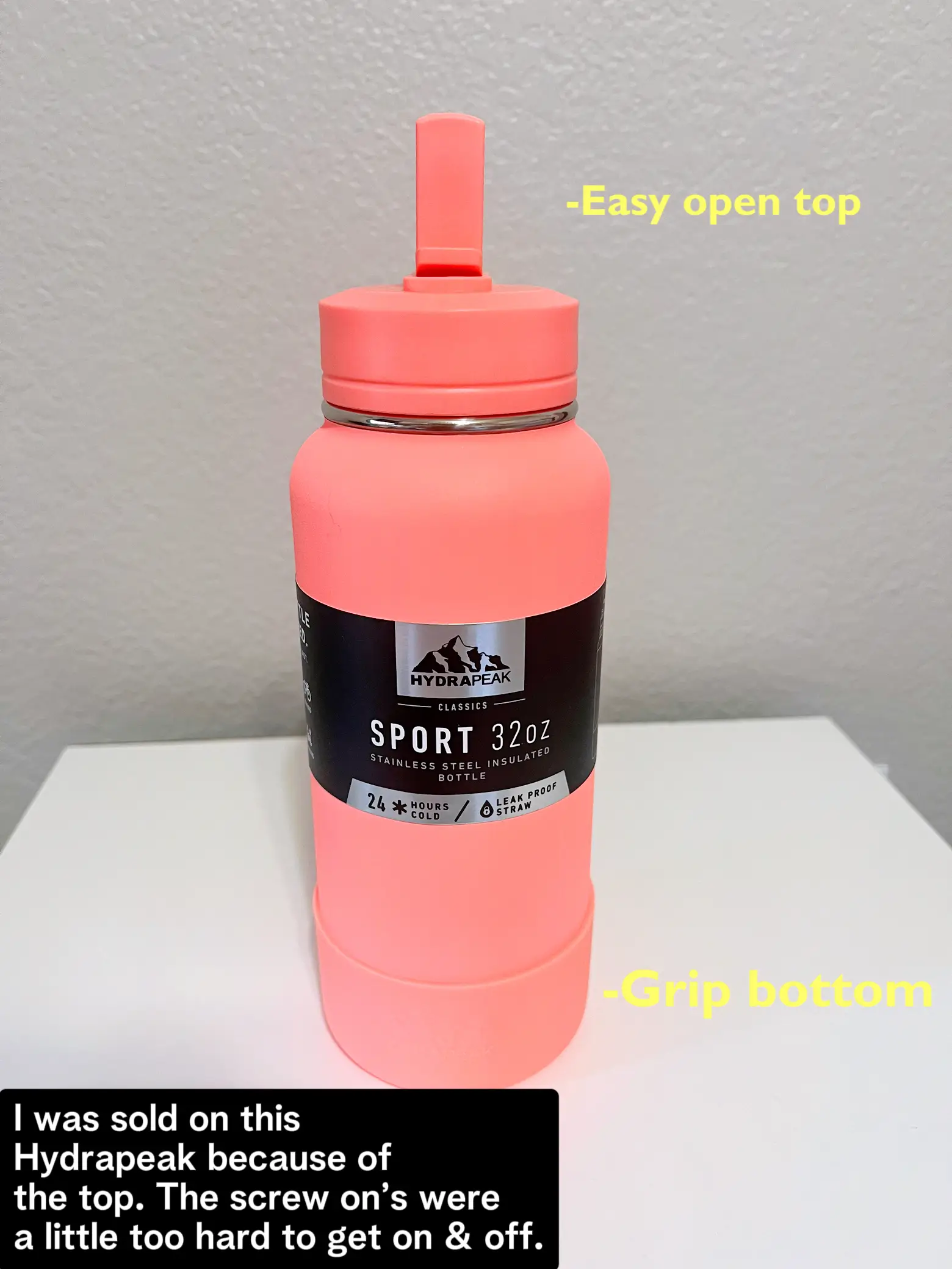 Hydrapeak 32oz Stainless Steel Water Bottle, BPA Free Leak Proof - 3 Lids,  Pink