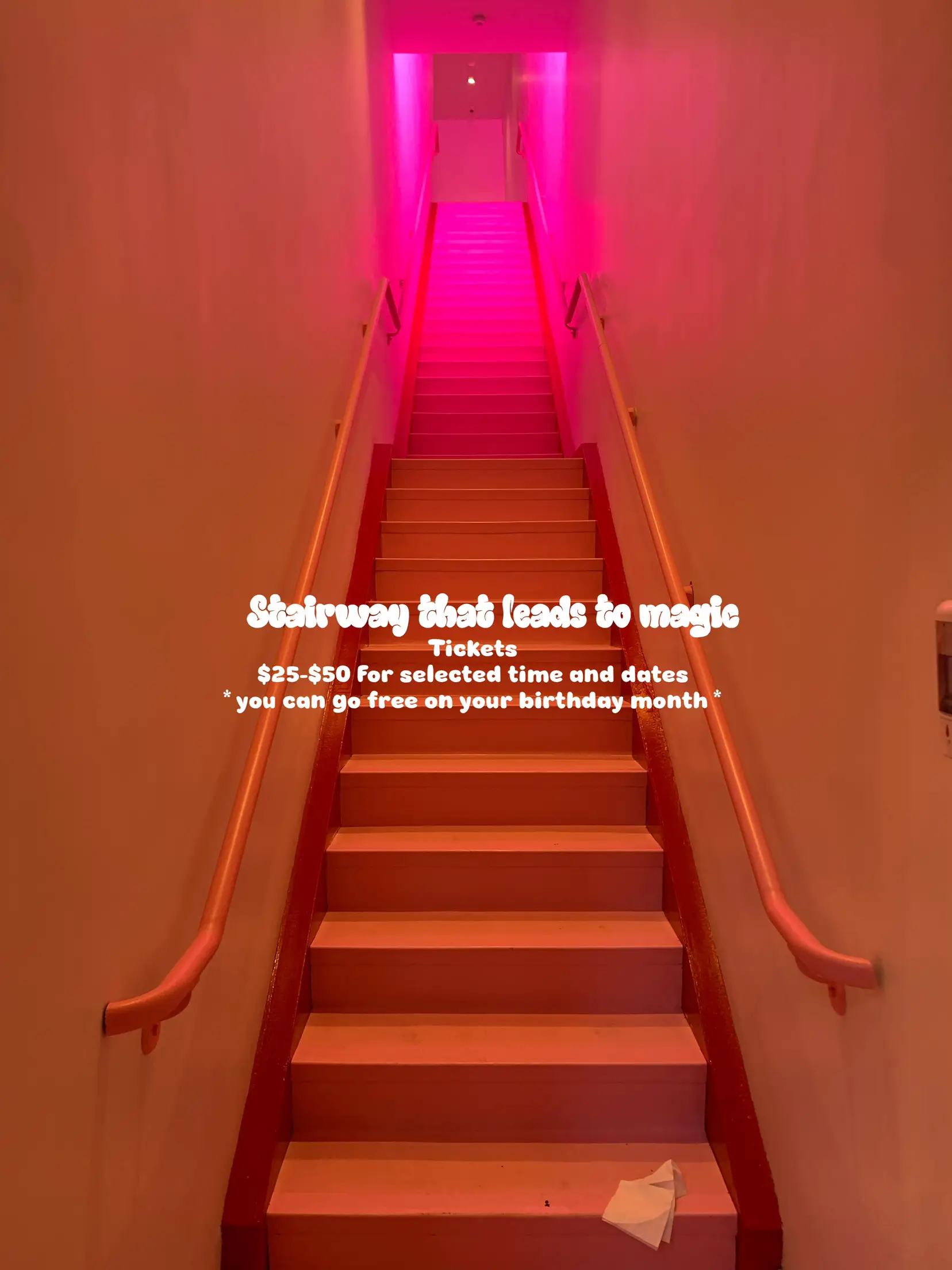  A stairway with a pink