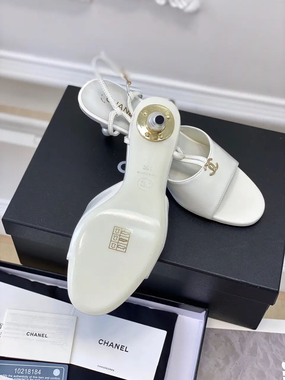 CHANEL, Shoes, Chanel Cc Logo Pearl Heels Mules