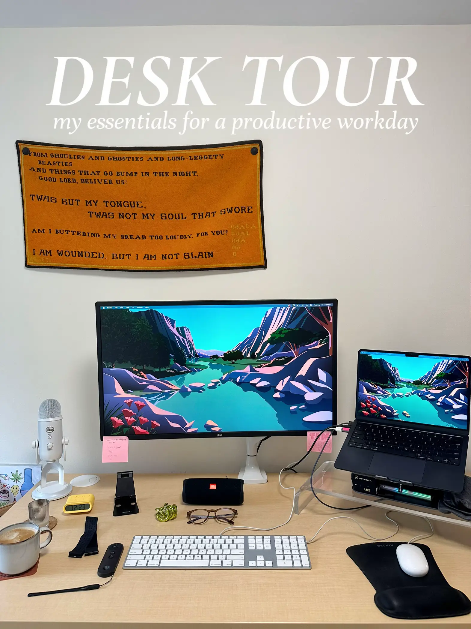 WORK FROM HOME DESK SET UP  aesthetic desk tour, productive workspace, wfh  essentials 