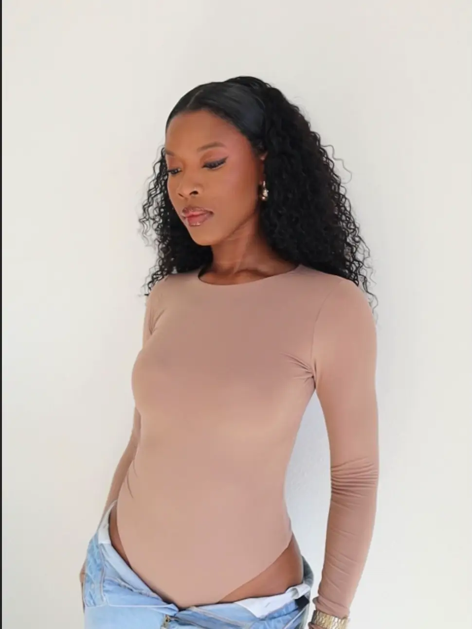 Custom Single Color Text Kelsey Long Sleeve Thong Bodysuit (Available in 3  Colors)