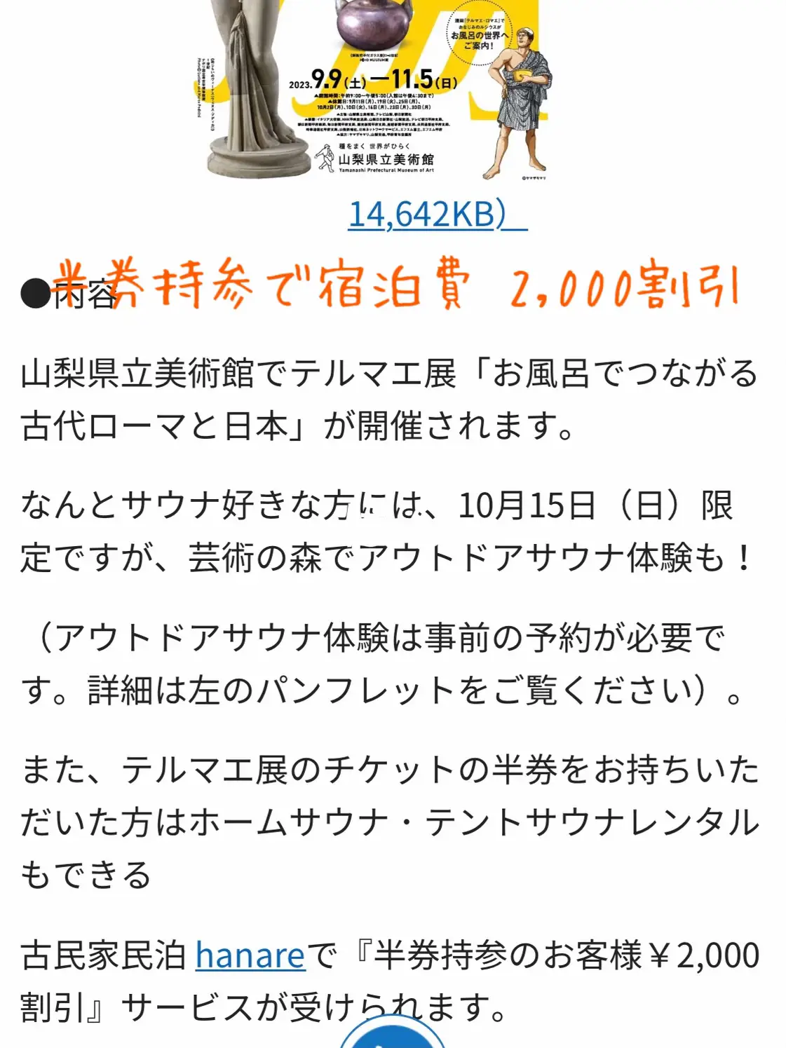ビッグアーティストのパンフレットとチケットの半券 （テルマエ