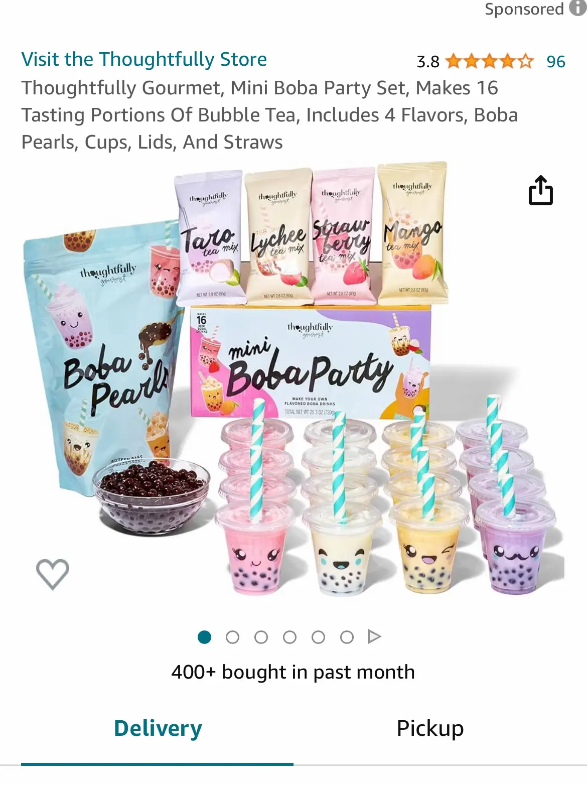 Thoughtfully Gourmet, Mini Boba Party Set, Makes 16 Tasting Portions Of  Bubble Tea, Includes 4 Flavors, Boba Pearls, Cups, Lids, And Straws