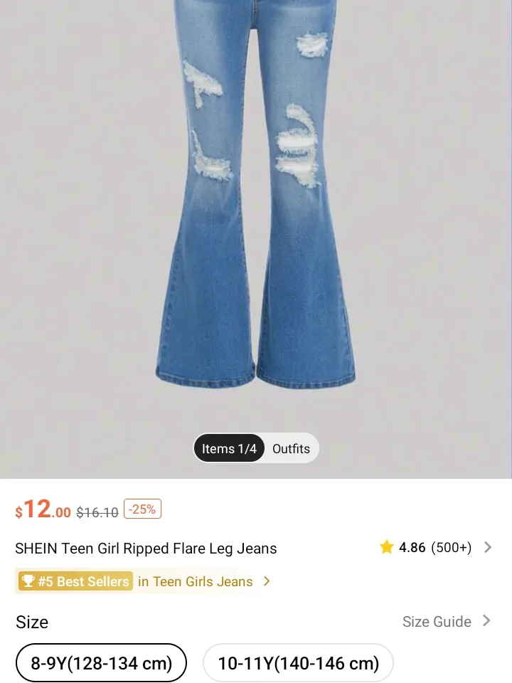 SHEIN Teen Girl Ripped Flare Leg Jeans
