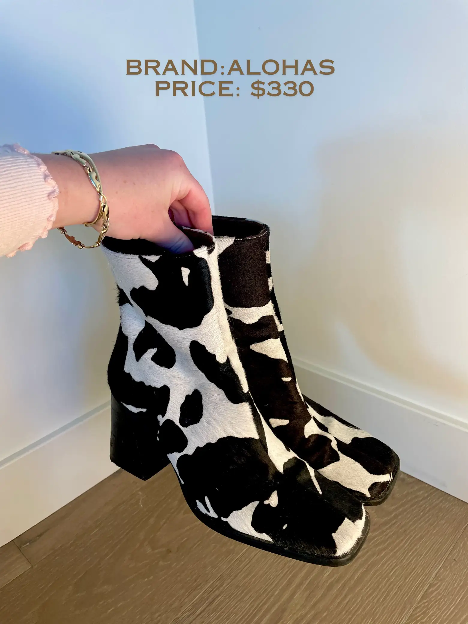 Cow print ankle top boots