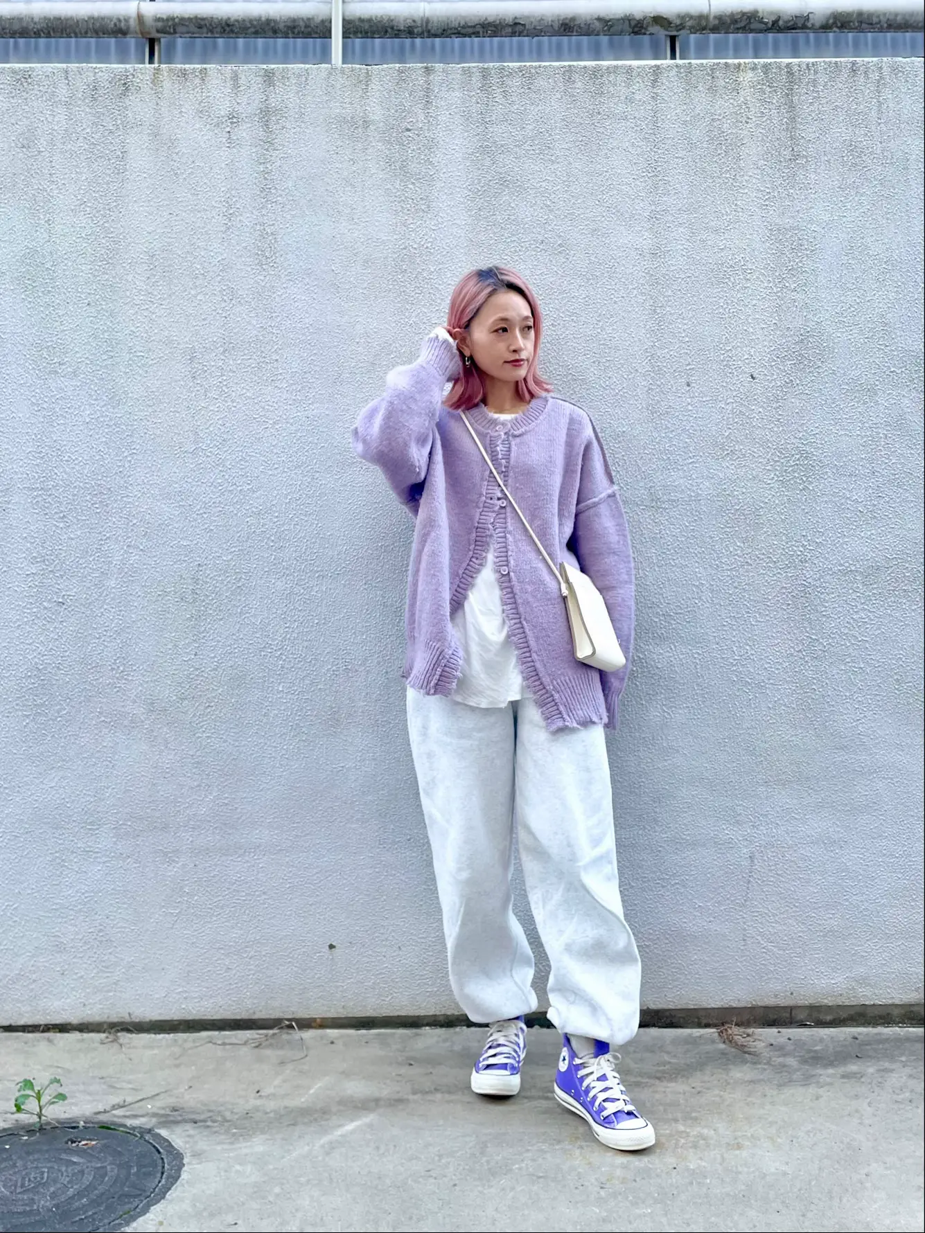 GUのヘビーウェイトスウェットパンツ着回しコーデ！LOOK7 💜 PURPLE