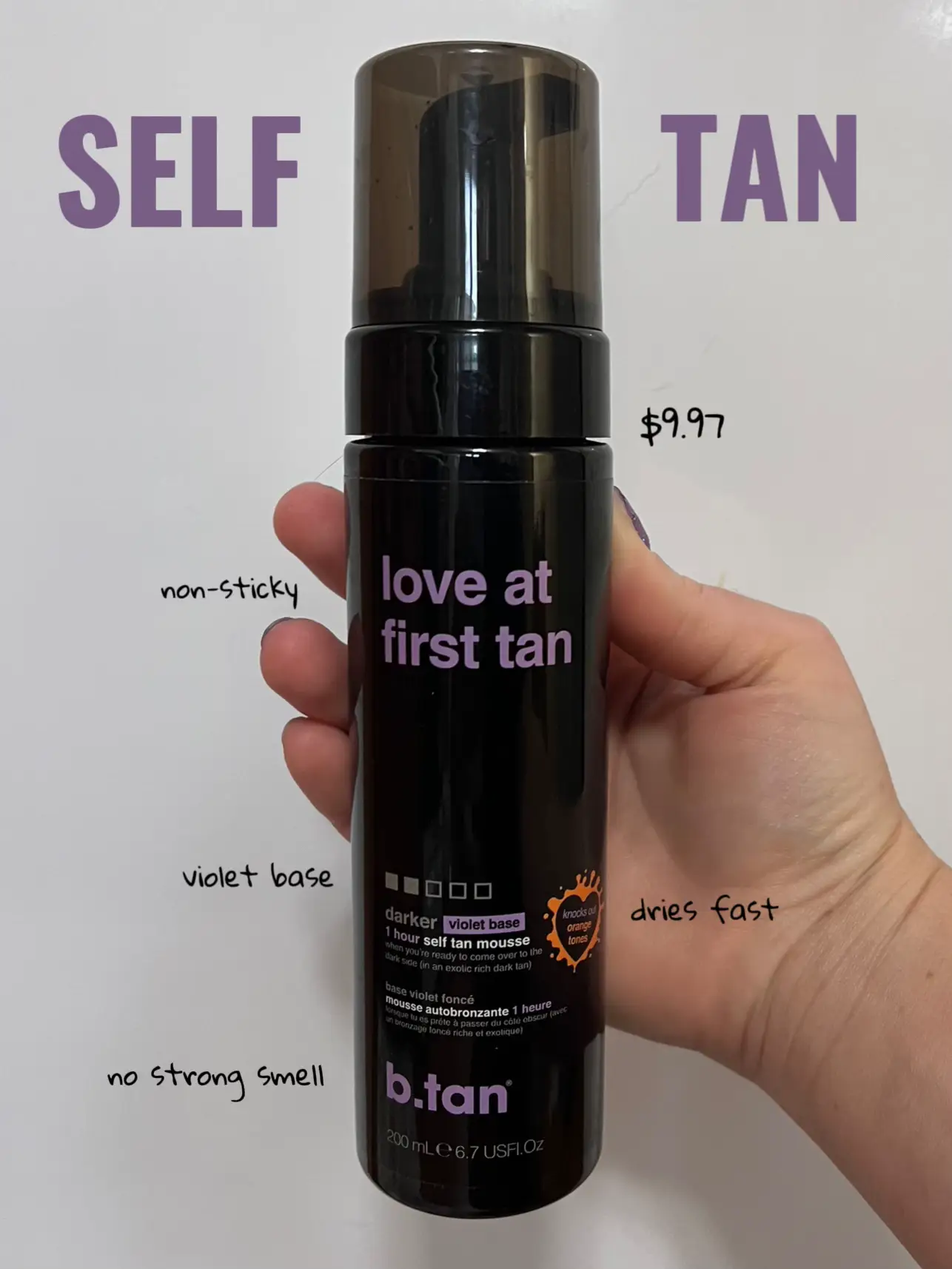 love at first tan self tan mousse, violet base tanner