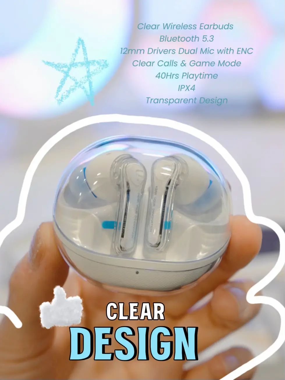 SOUNDPEATS CLEAR WIRELESS BLUETOOTH 5.3 EARBUDS WITH TRANSPARENT