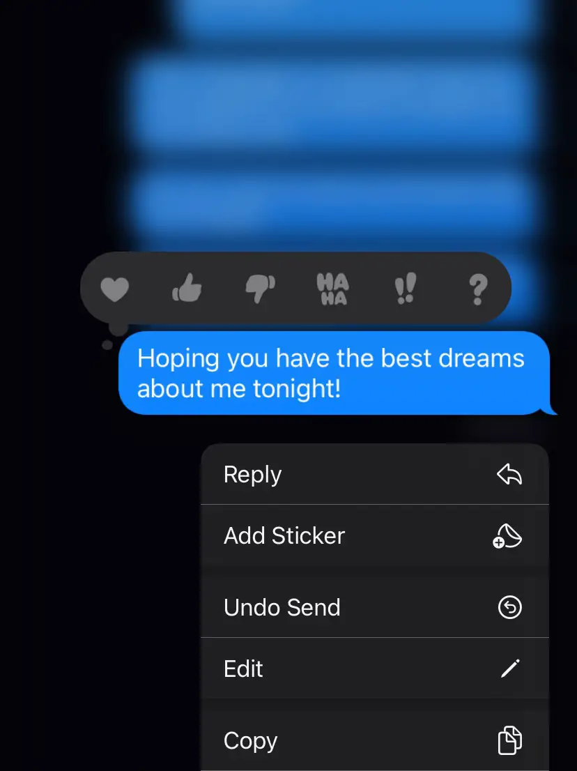 A text message that says "Hoping you have the best dreams about me tonight!".