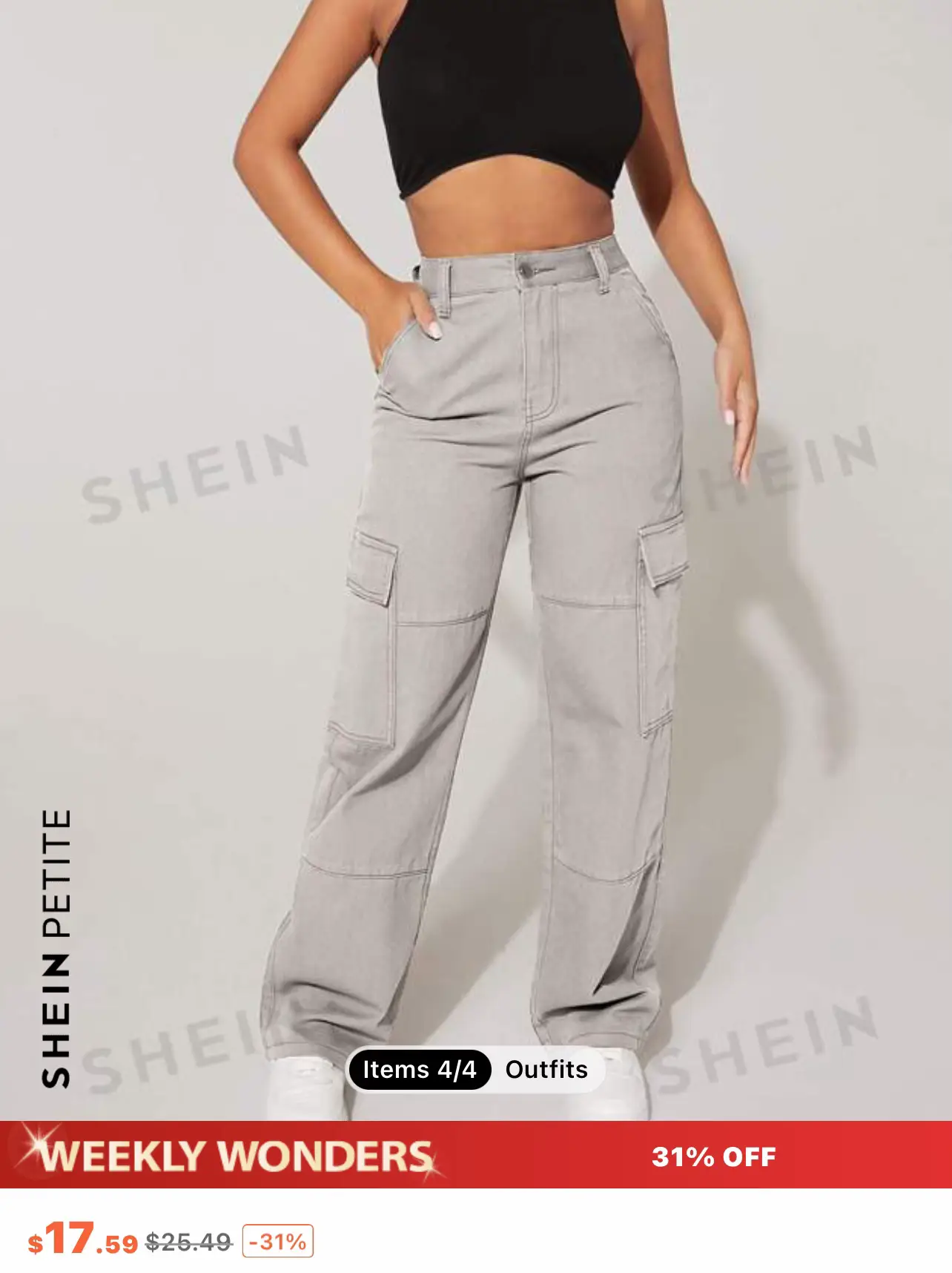 SHEIN PETITE High Waist Raw Hem Flare Leg Jeans