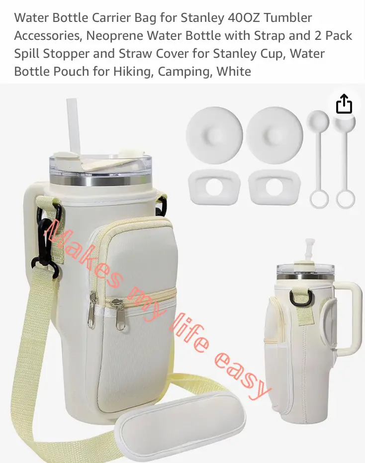 Water Bottle Bag Gym Accessories for Women Pouch Stanley Cup Organizer  Compatible with 40oz Tumbler (Beige)