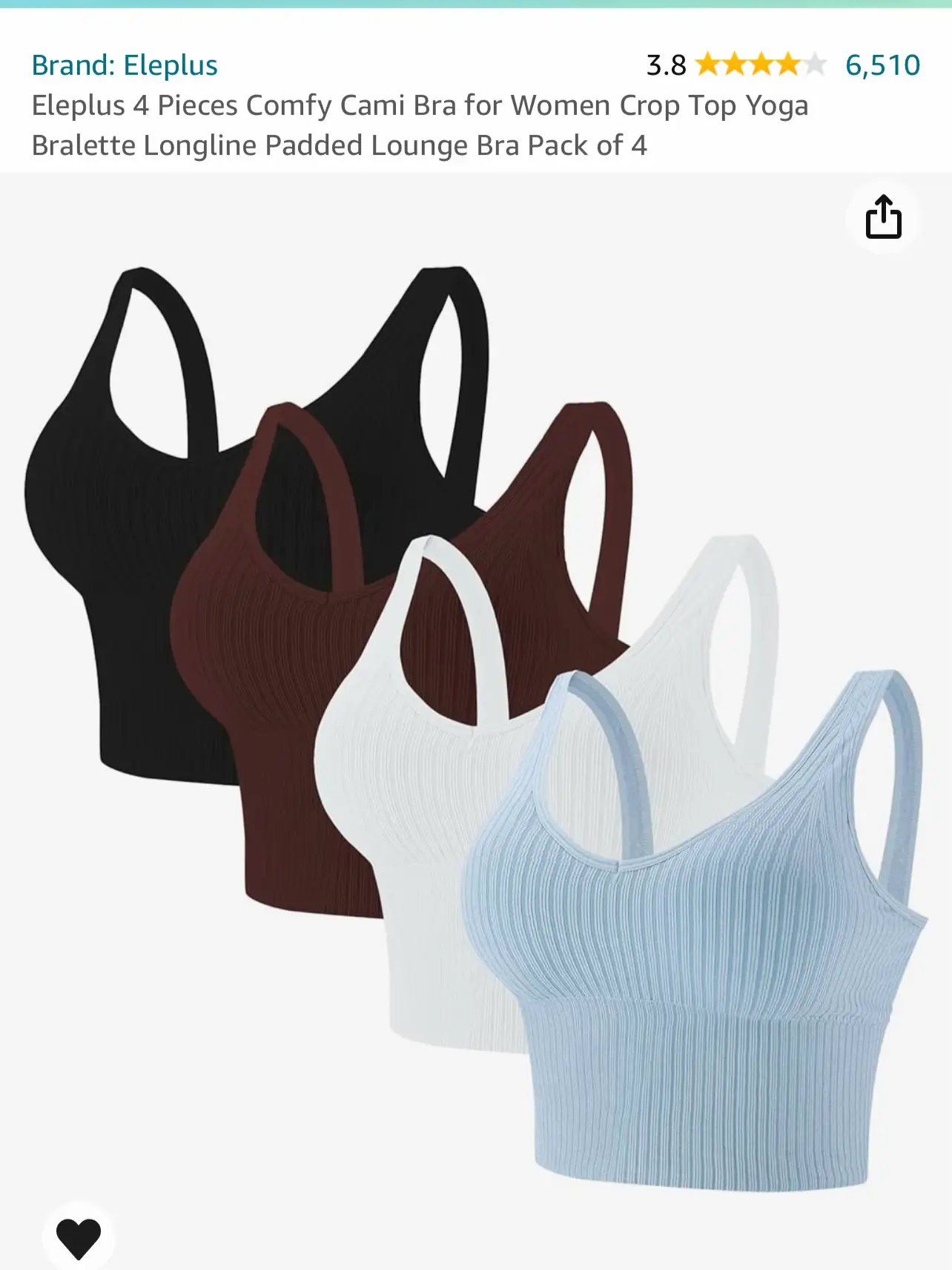 Eleplus 4-Pack Comfy Cami Bras for Women Crop Tops Padded Longline