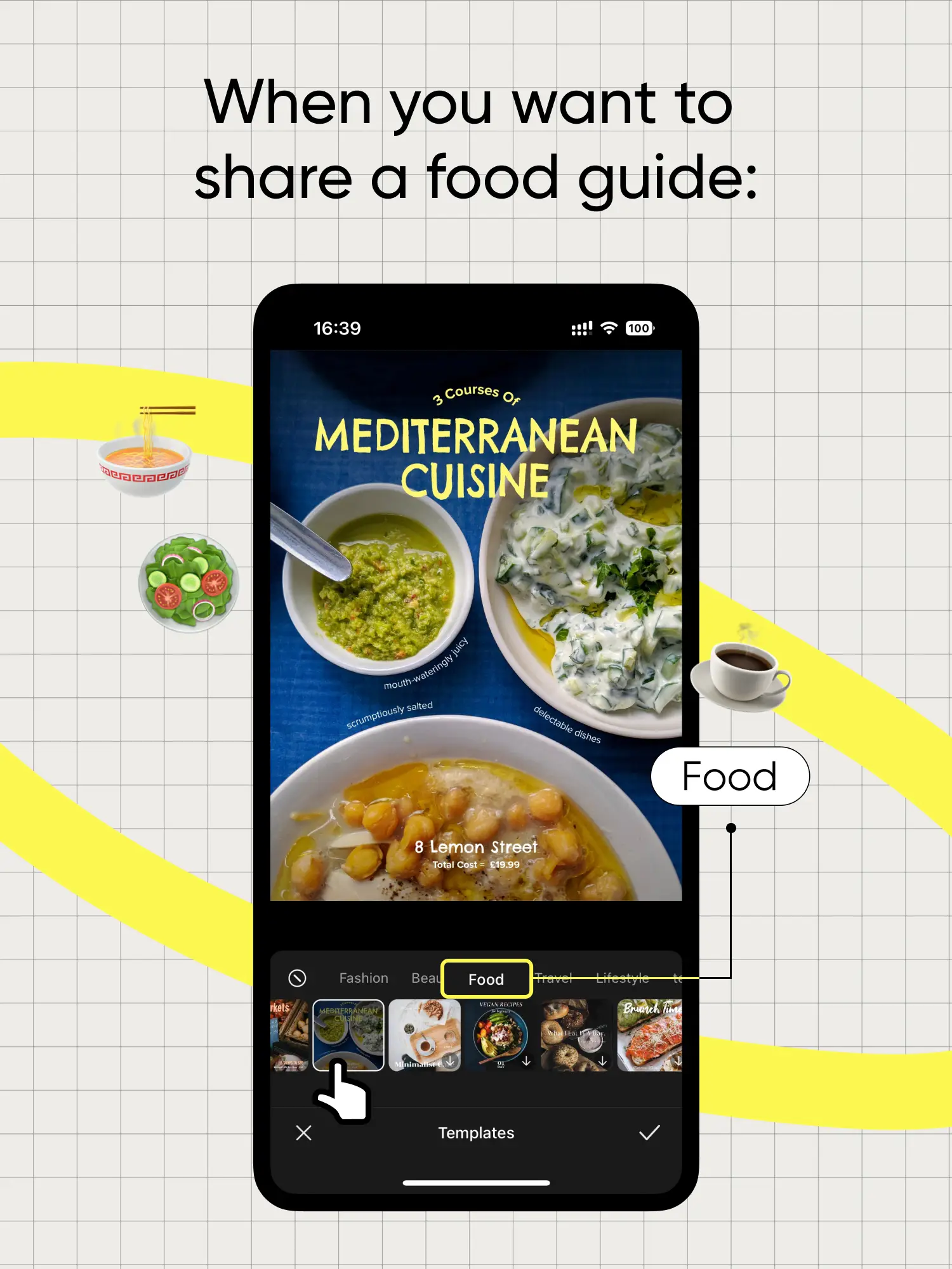  A phone screen displaying a list of food options.