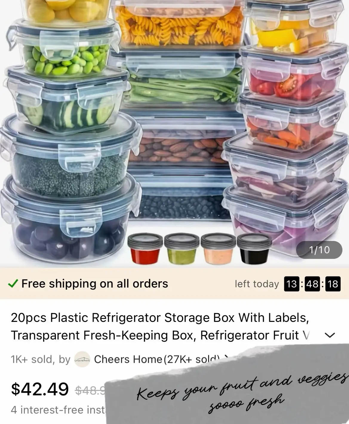Large Fruit Containers For Fridge Bpa free Plastic Produce - Temu