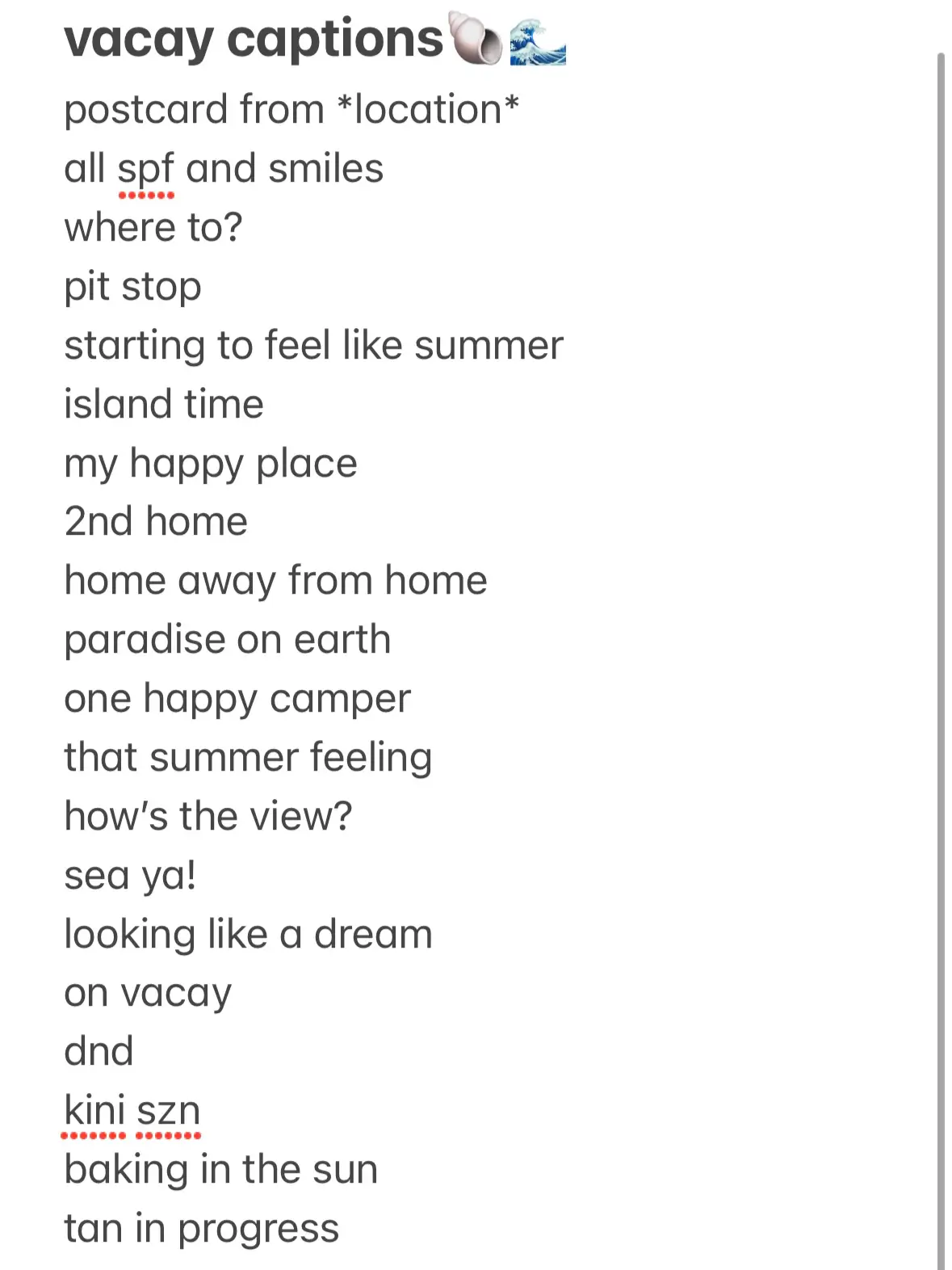  A list of words and phrases related to summer and travel.