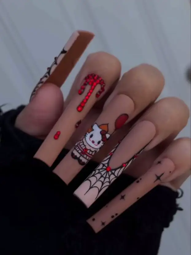 Hello Kitty Halloween nail design - SoNailicious