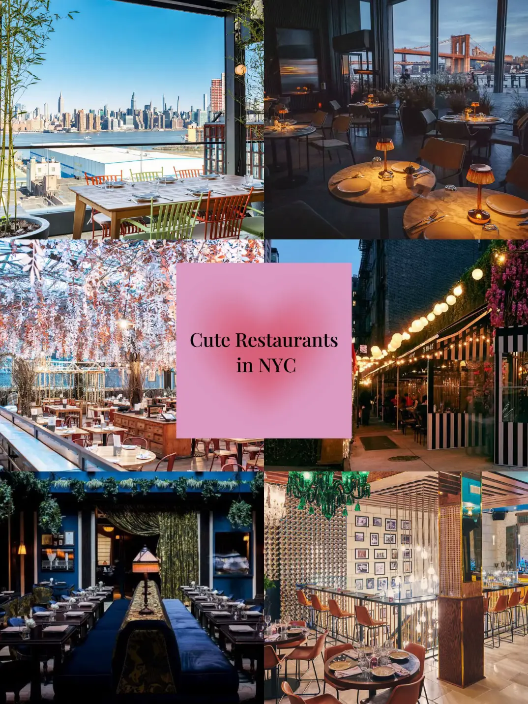  A collage of pictures of restaurants in New York City.
