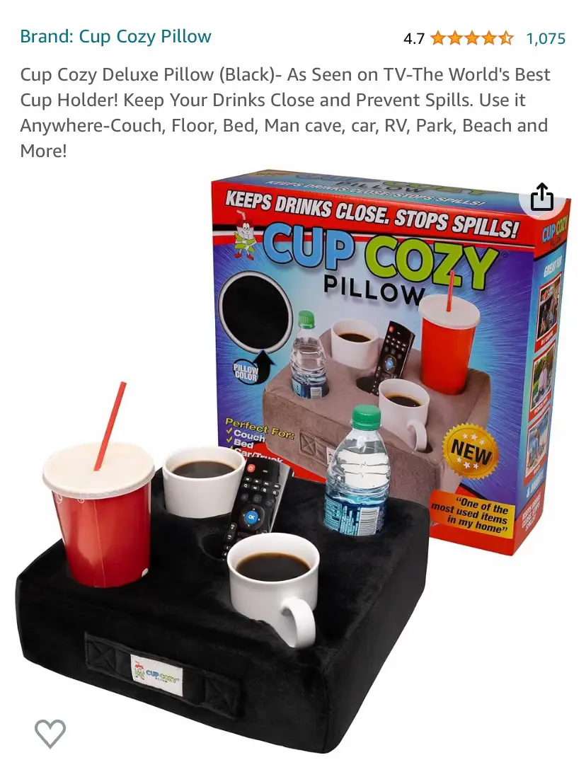 Cup Cozy Pillow (Brown)- The World's Best Cup Holder! Keep Your Drinks  Close and Prevent Spills. Use it Anywhere-Couch, Floor, Bed, Man cave, car,  RV