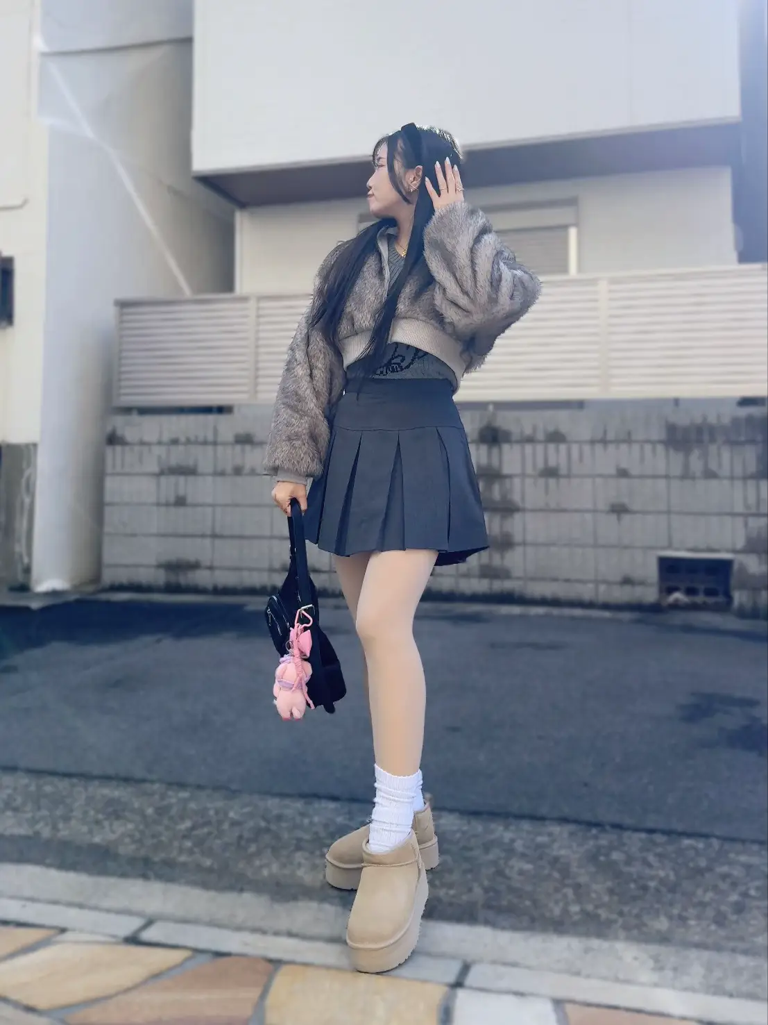 FILA♡【美品】フェイクファーのフーディパーカーL パーカーの上に