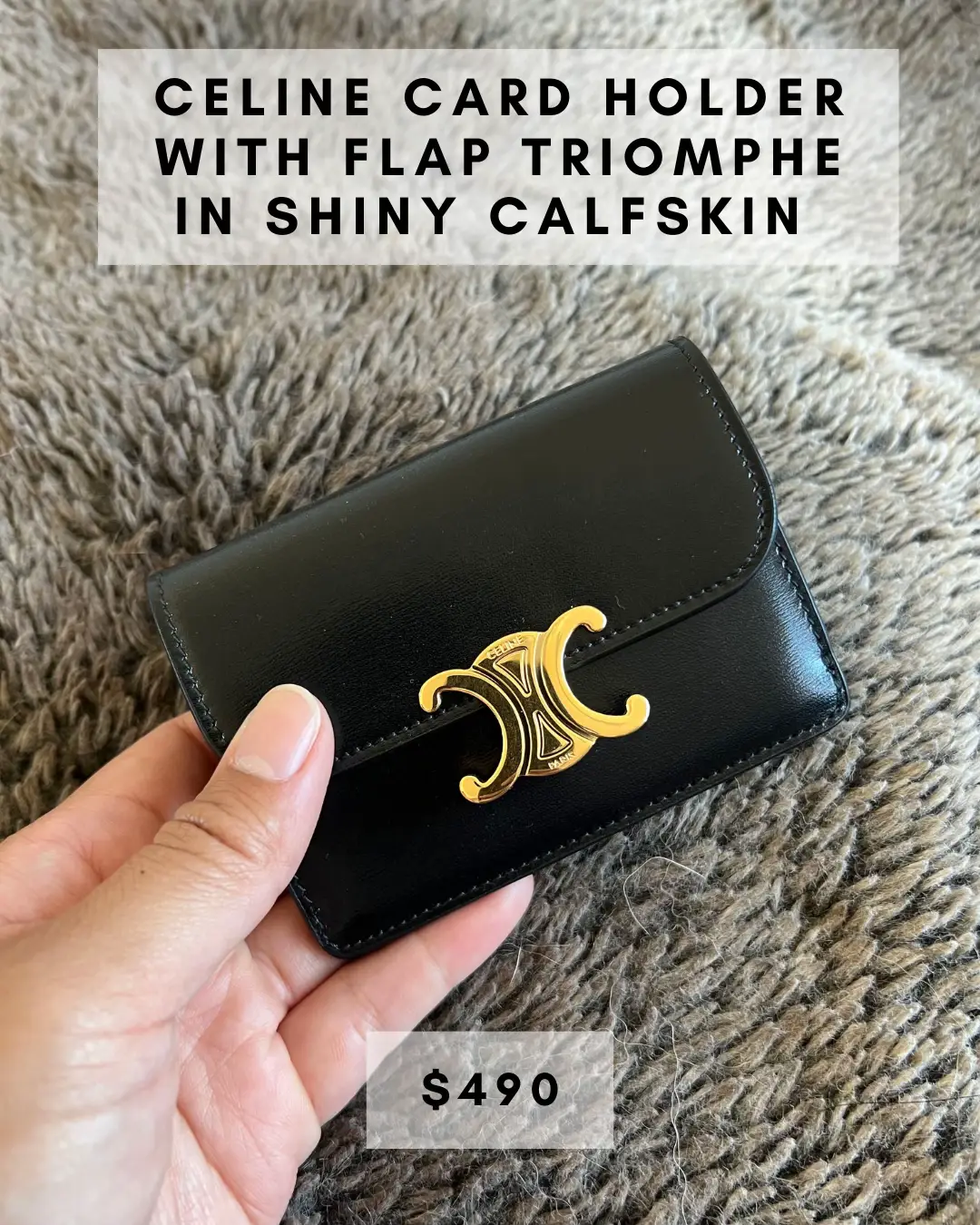 CELINE CARD HOLDER WITH FLAP TRIOMPHE IN BLACK SHINY CALFSKIN
