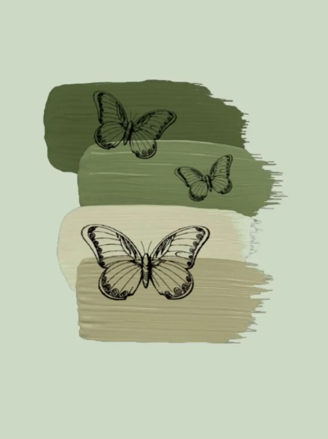  A painting of four butterflies in a row.