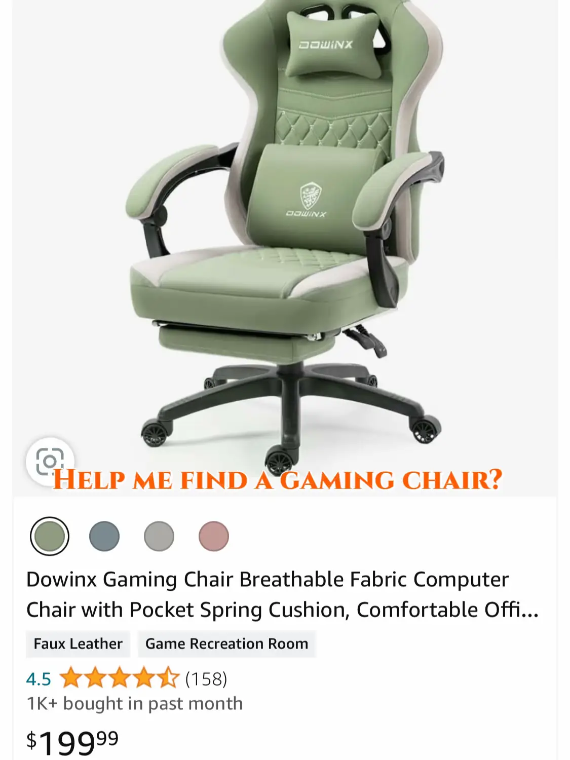 Dowinx Ergonomic Gaming Chair With Pocket, Spring Cushion, Massage