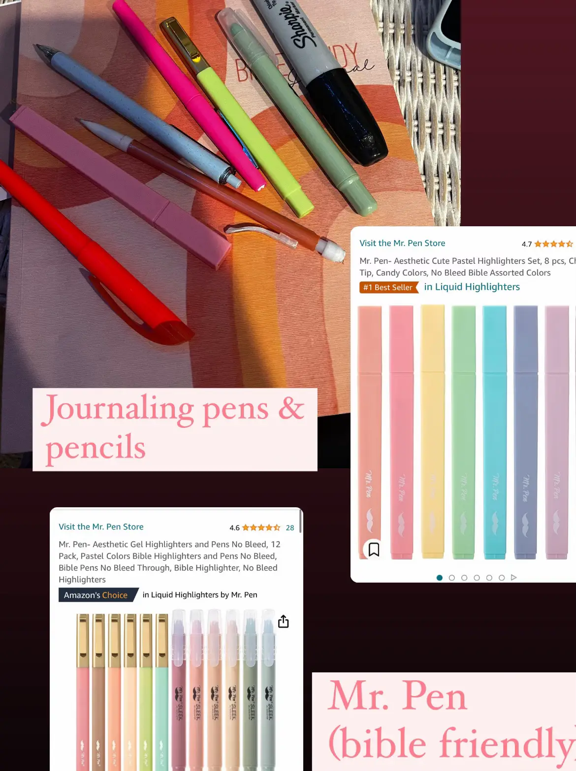 Aesthetic Cute Highlighters Assorted Colors, Bible Highlighters and Pens No  Bleed, Mild Soft Chisel Tip Pastel Marker Pens for Journaling Note Taking