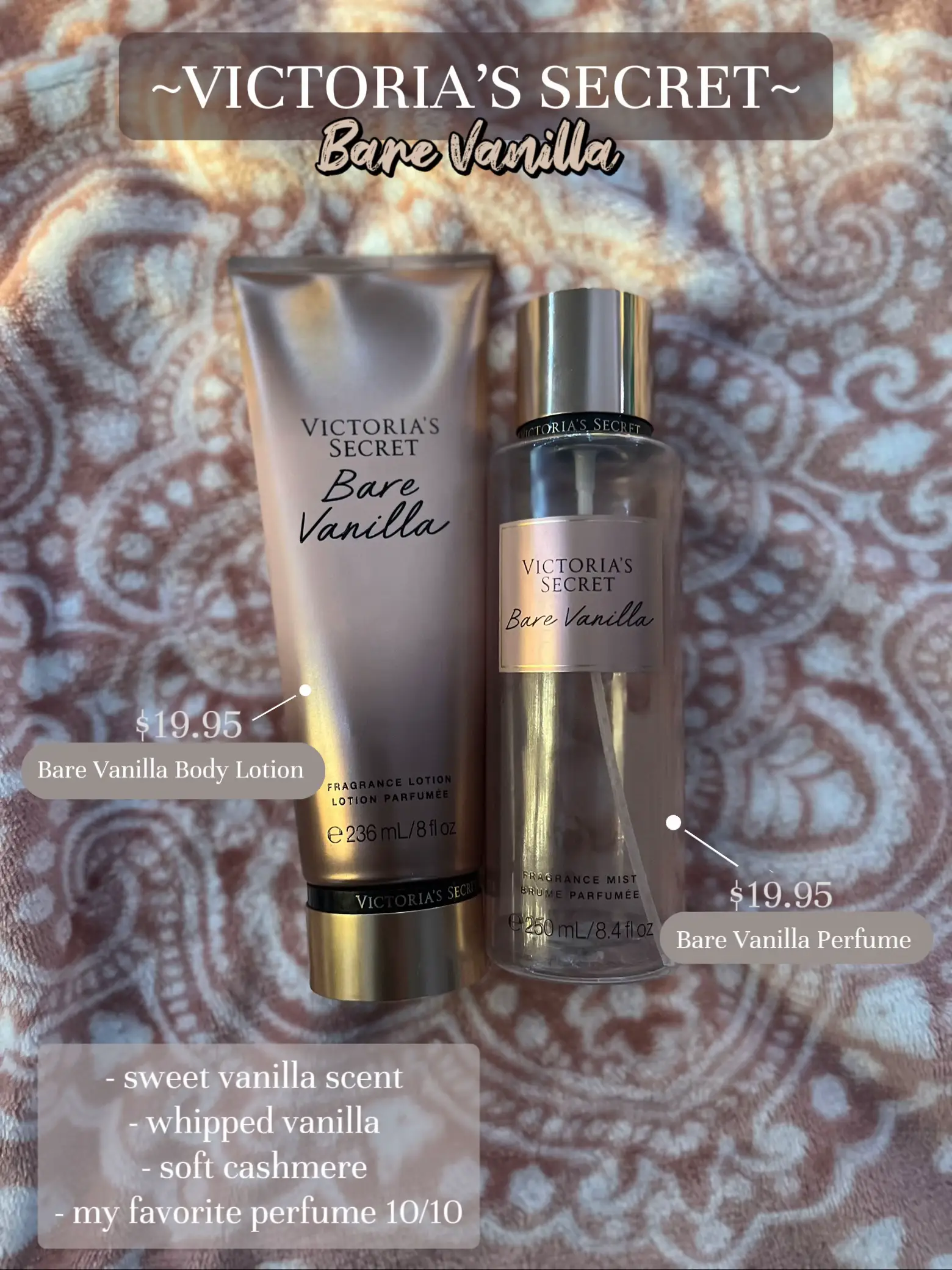 Victoria's Secret Bare Vanilla Fragrance Mist 8.4 oz & Fragrance Lotion 8  oz