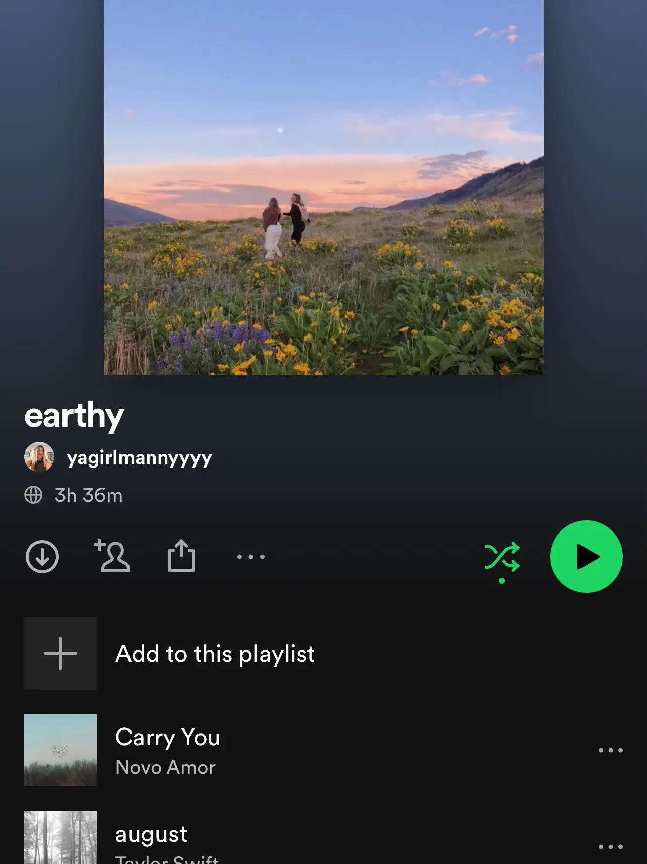  A playlist with a song by Earthy and a song by Novo Amor.