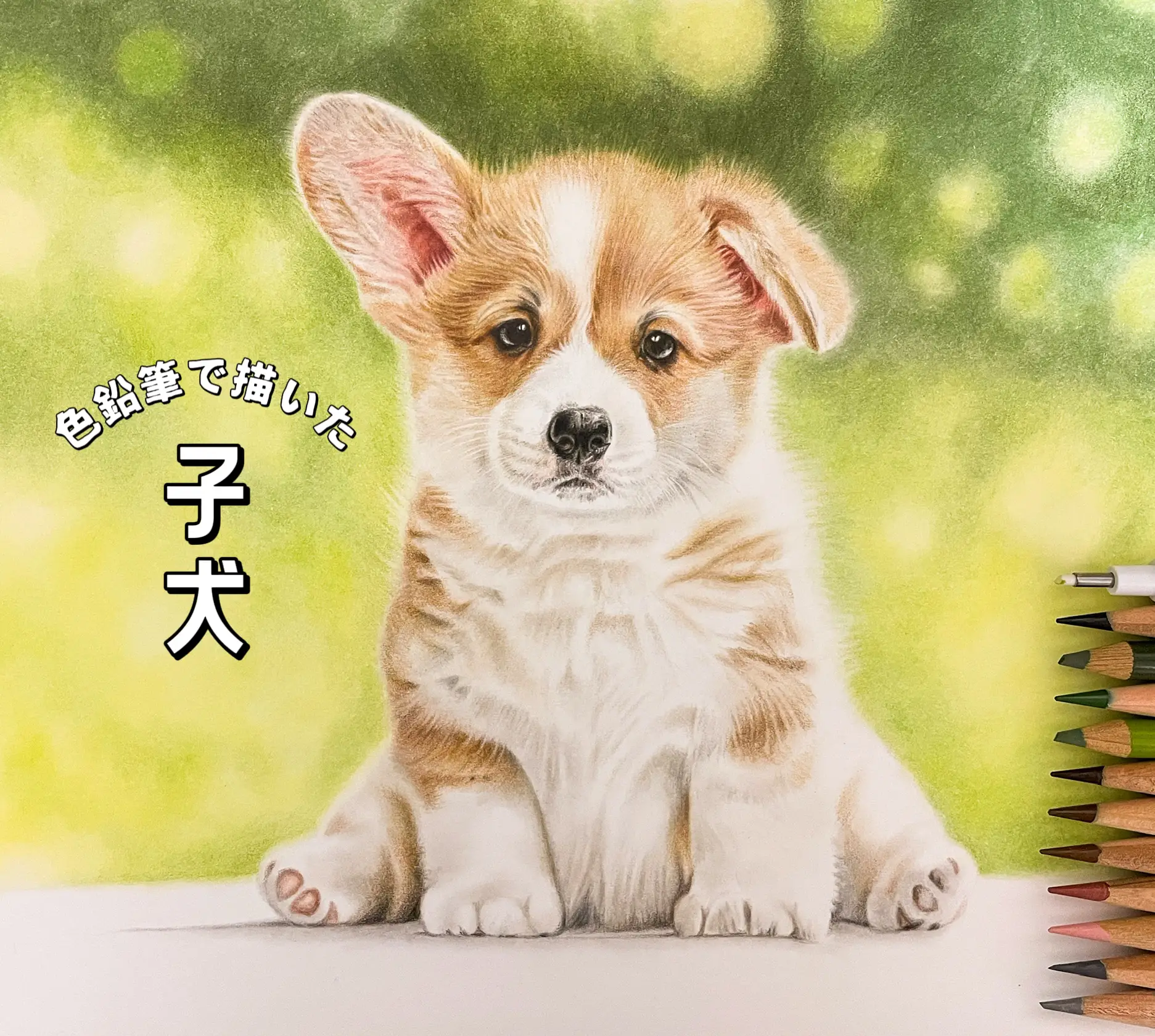 パステル画 仔犬 1-