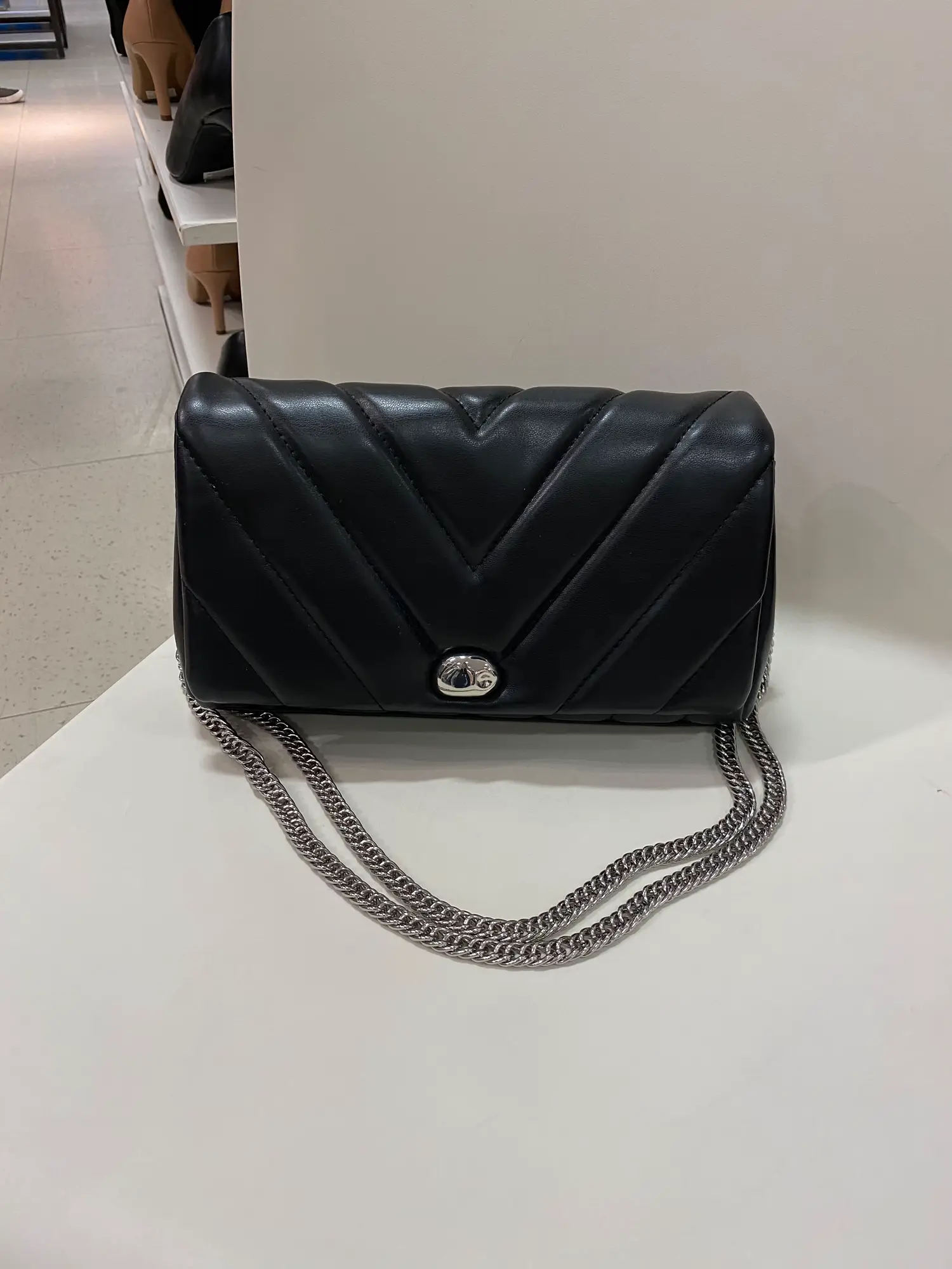 Marks & Spencer Quilted Chain Strap Shoulder Bag Faux leather (FEMALE, BLACK)