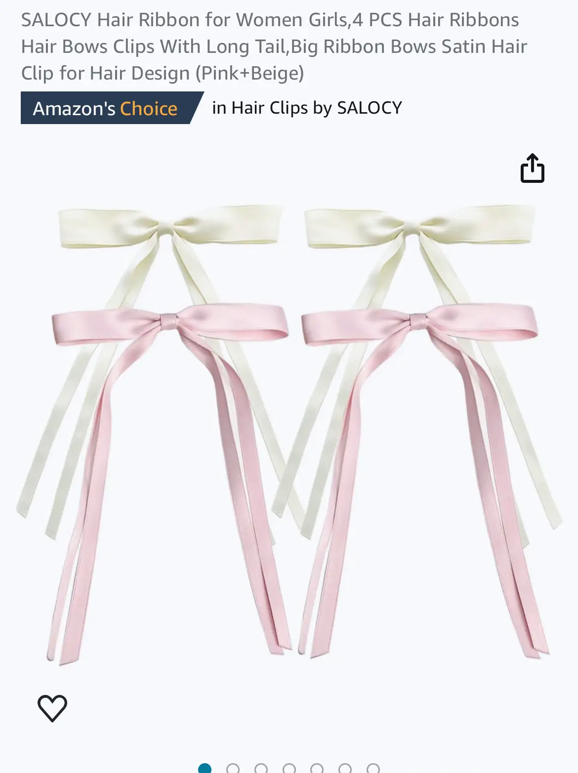 SALOCY Hair Ribbon for Women Girls,4 PCS Hair Ribbons Hair Bows Clips With  Long Tail,Big Ribbon Bows Satin Hair Clip for Hair Design (Pink+Beige)