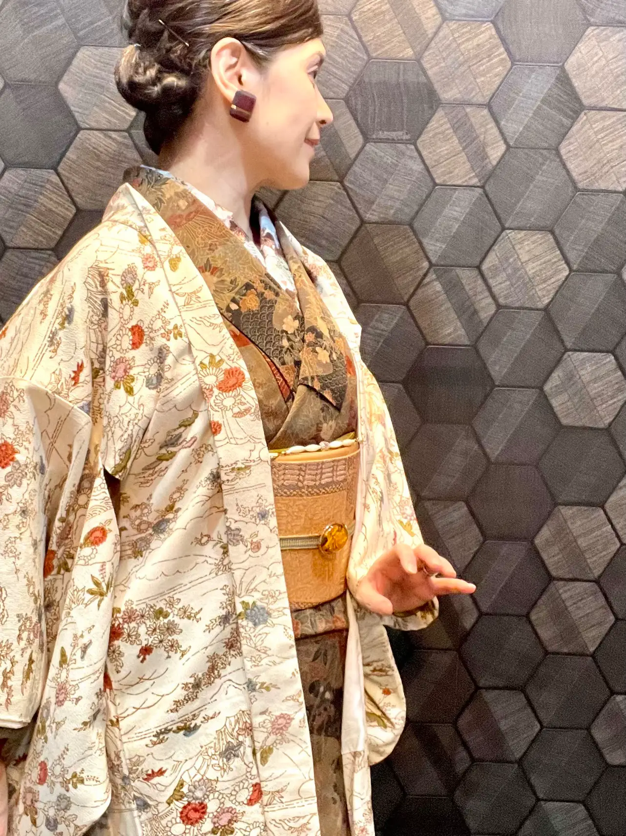 秋色の小紋 縮緬のお着物 - 着物