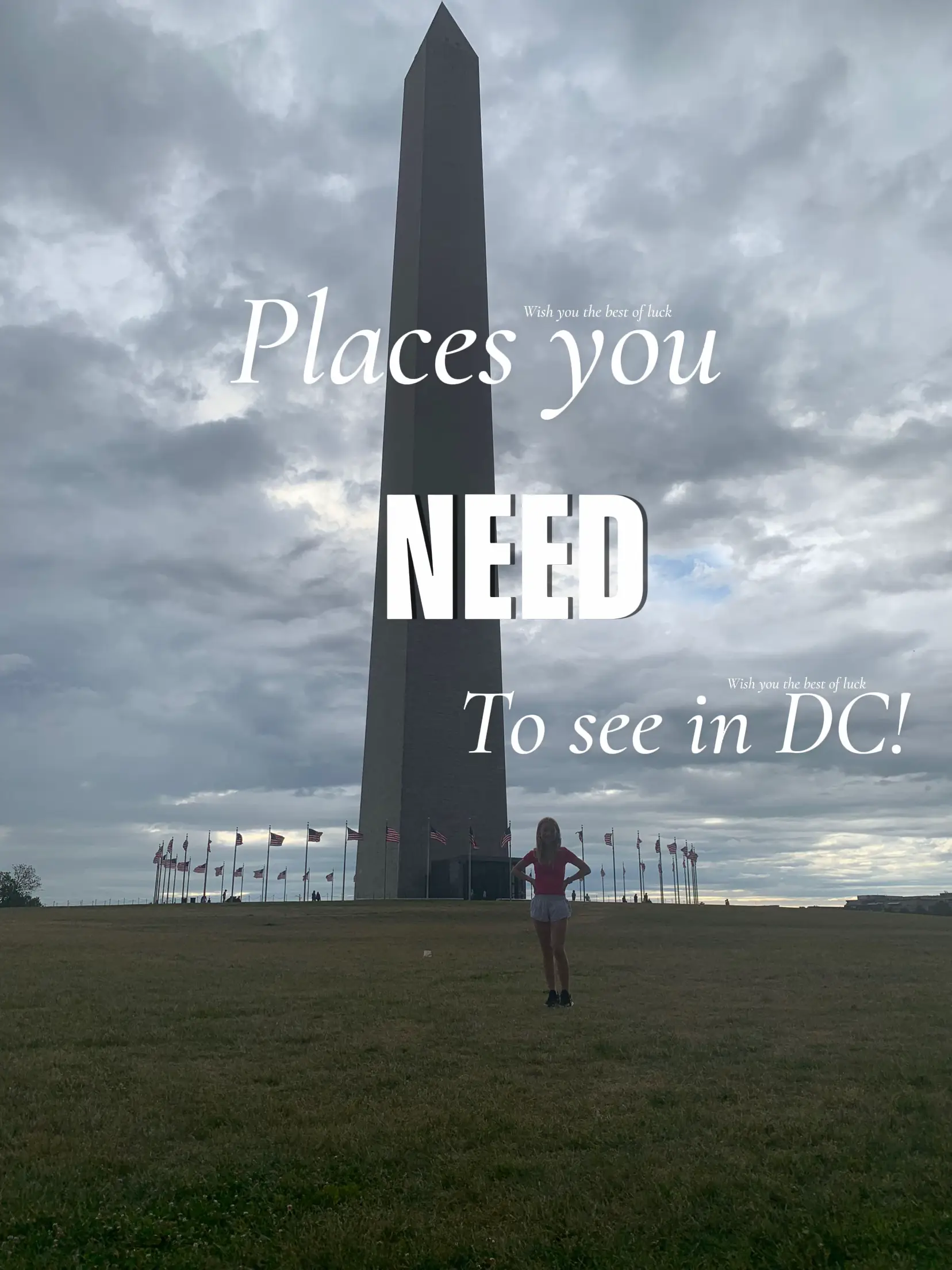 A woman standing in front of the Washington Monument.