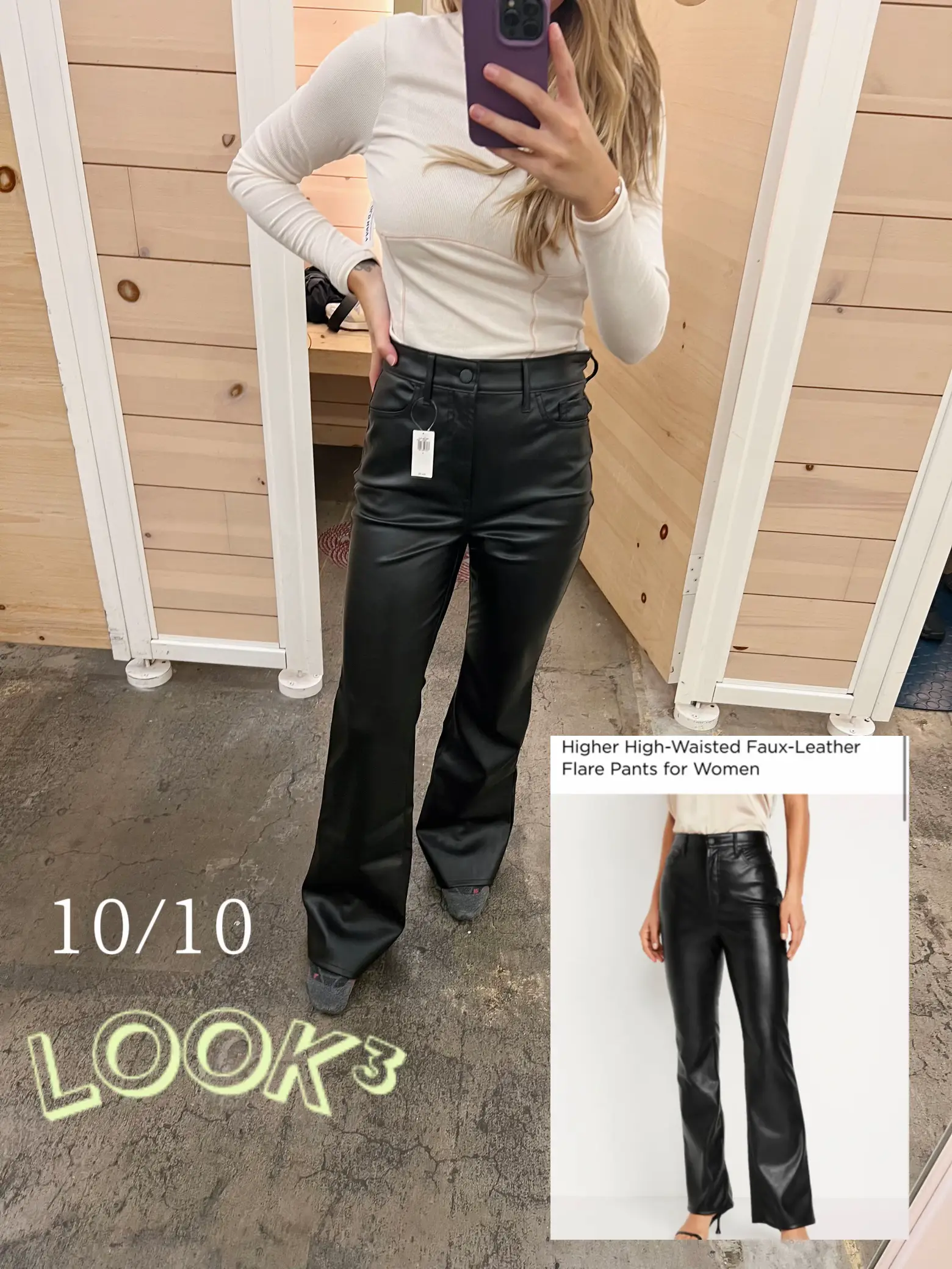 Higher High-Waisted Faux-Leather Flare Pants for Women
