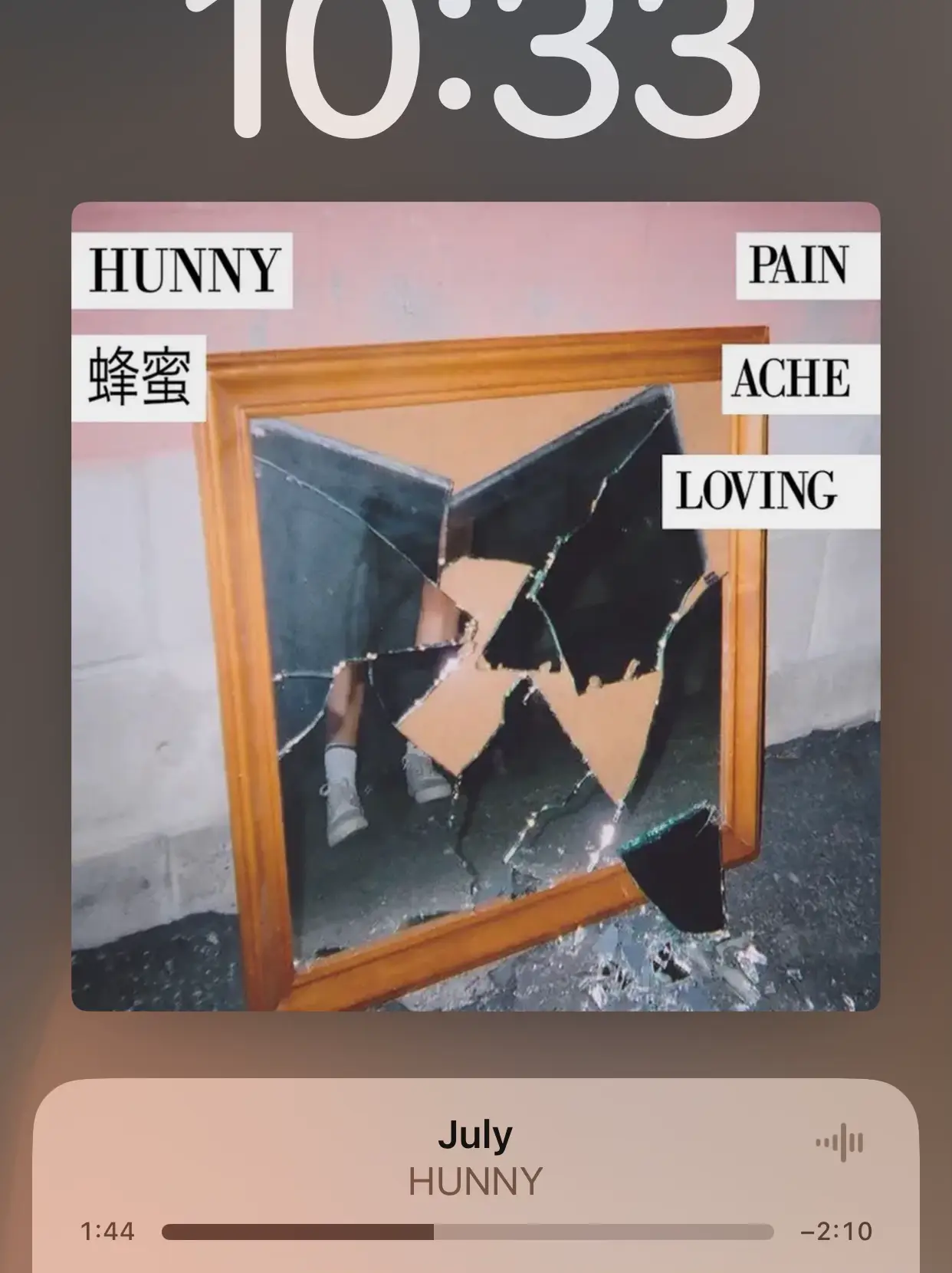  A picture of a mirror with the words "Pain Honey Ache Loving" written on it.