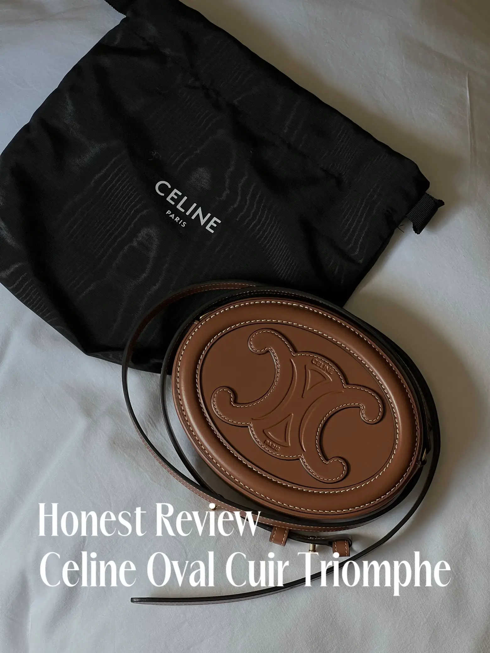 Celine Triomphe Oval Calfskin Leather Shoulder Bag Tan