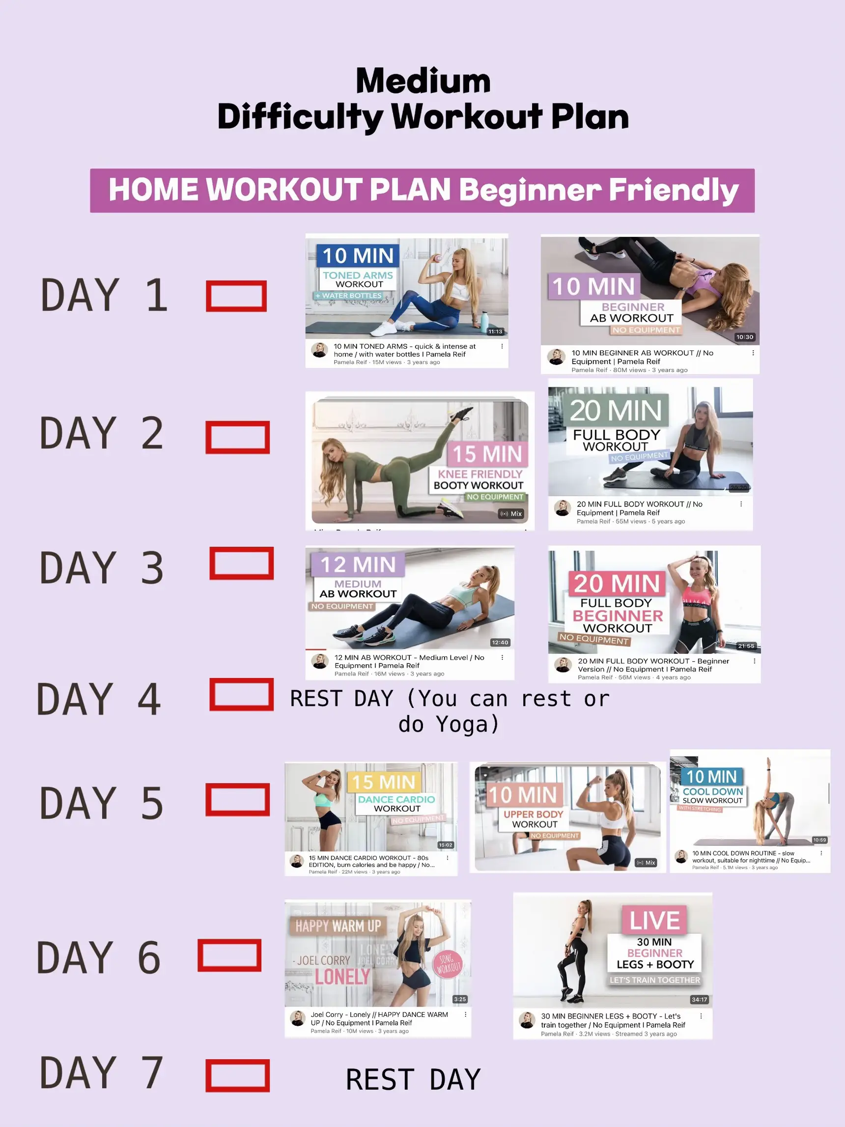 Pamela Reif Workout Plan Week 10, 45 min per day