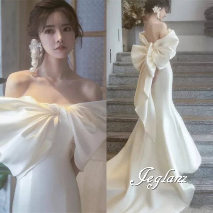 モダン 優雅 ウエディングドレス ビックボウ バックトレーン | Jeglanz  