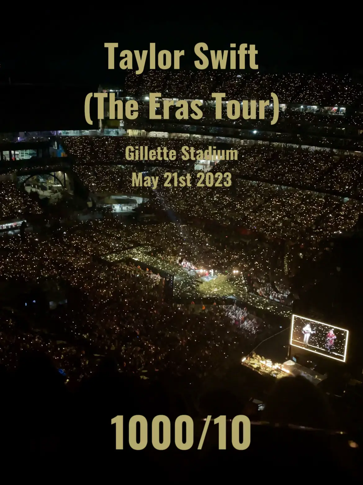 Taylor Swift is playing at a stadium with a large audience.