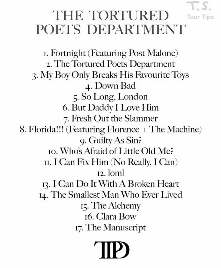 the tortured poets department tracklist | Gallery posted by chloe ୨୧ ...