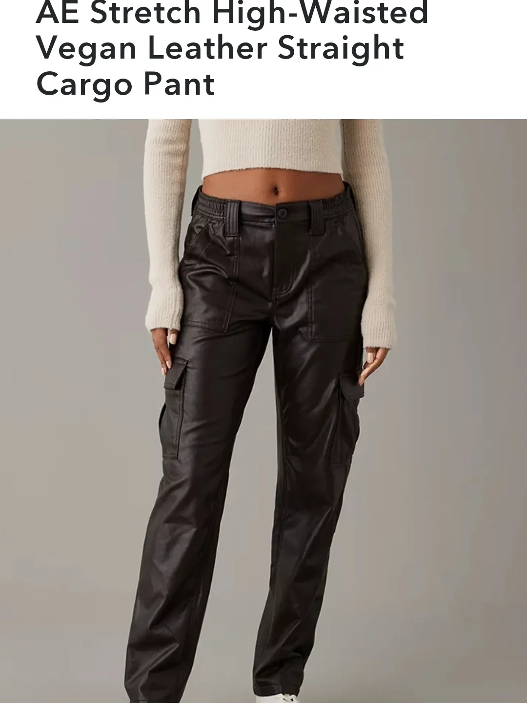 AE Stretch High-Waisted Vegan Leather Straight Cargo Pant